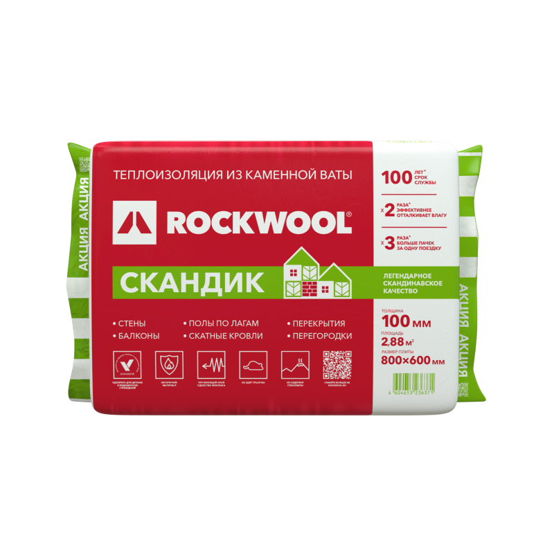 Rockwool Лайт Баттс Скандик 800х600х100мм (0,288 м3/упак)